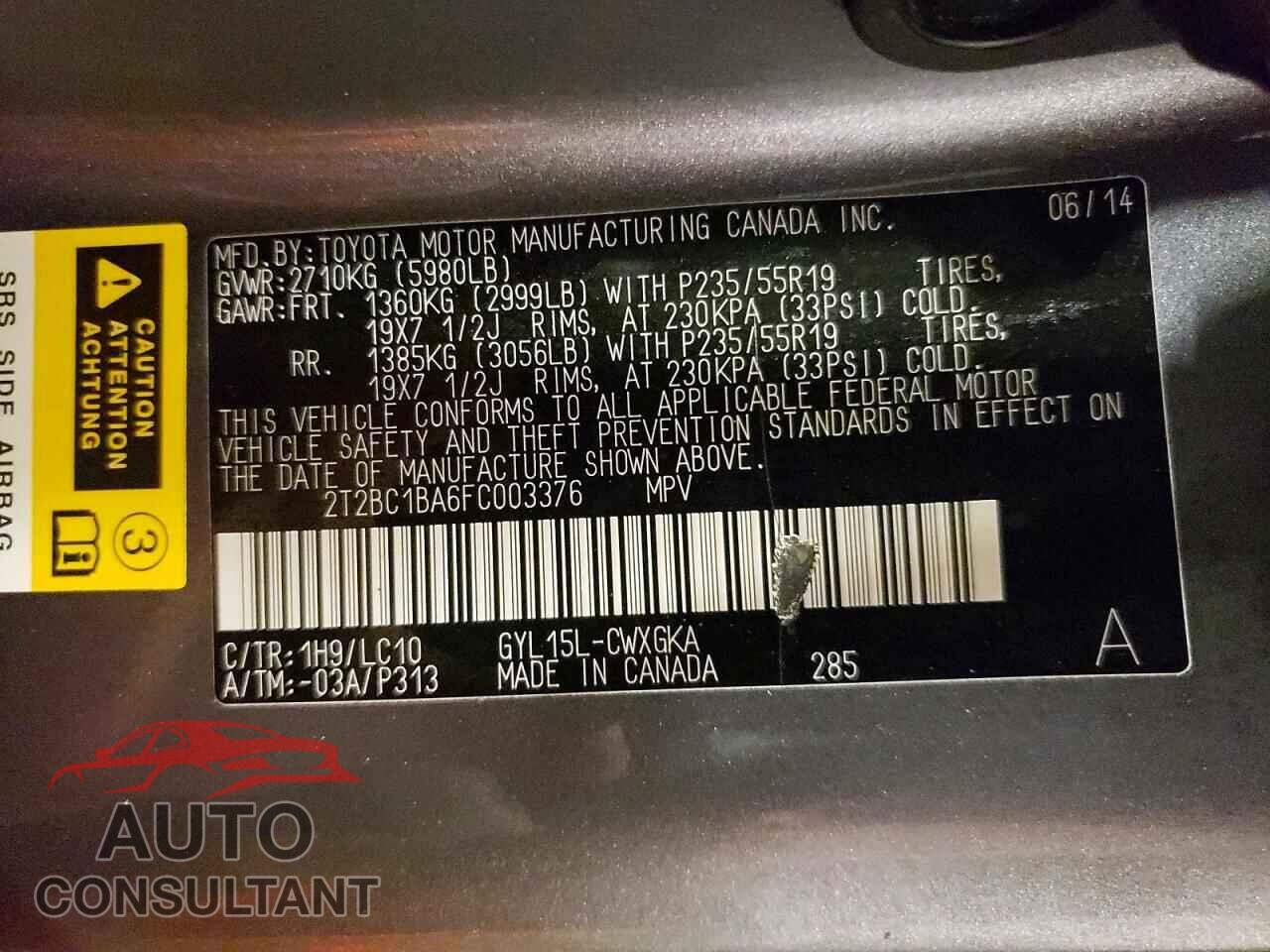 LEXUS RX450 2015 - 2T2BC1BA6FC003376