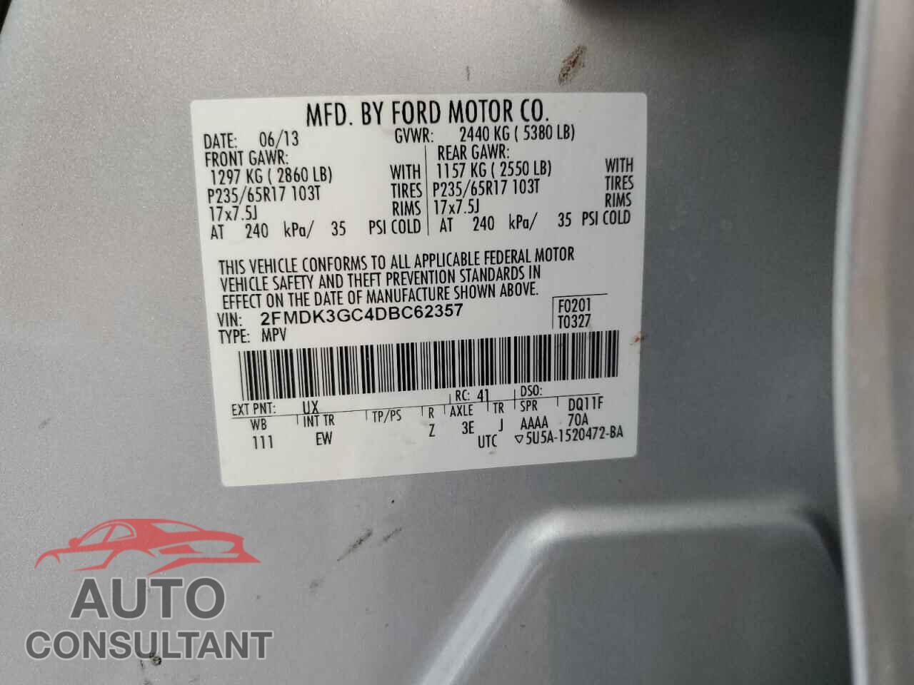 FORD EDGE 2013 - 2FMDK3GC4DBC62357