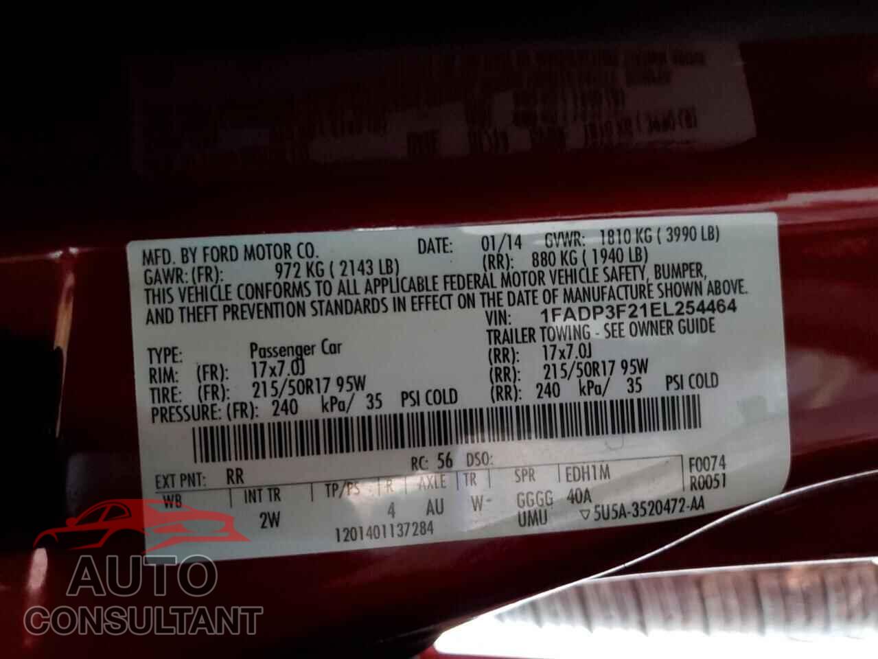 FORD FOCUS 2014 - 1FADP3F21EL254464