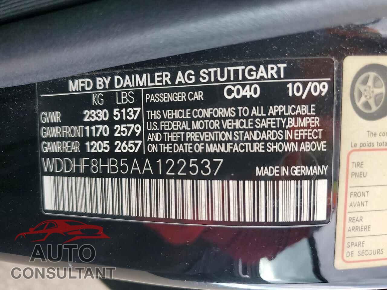 MERCEDES-BENZ E-CLASS 2010 - WDDHF8HB5AA122537