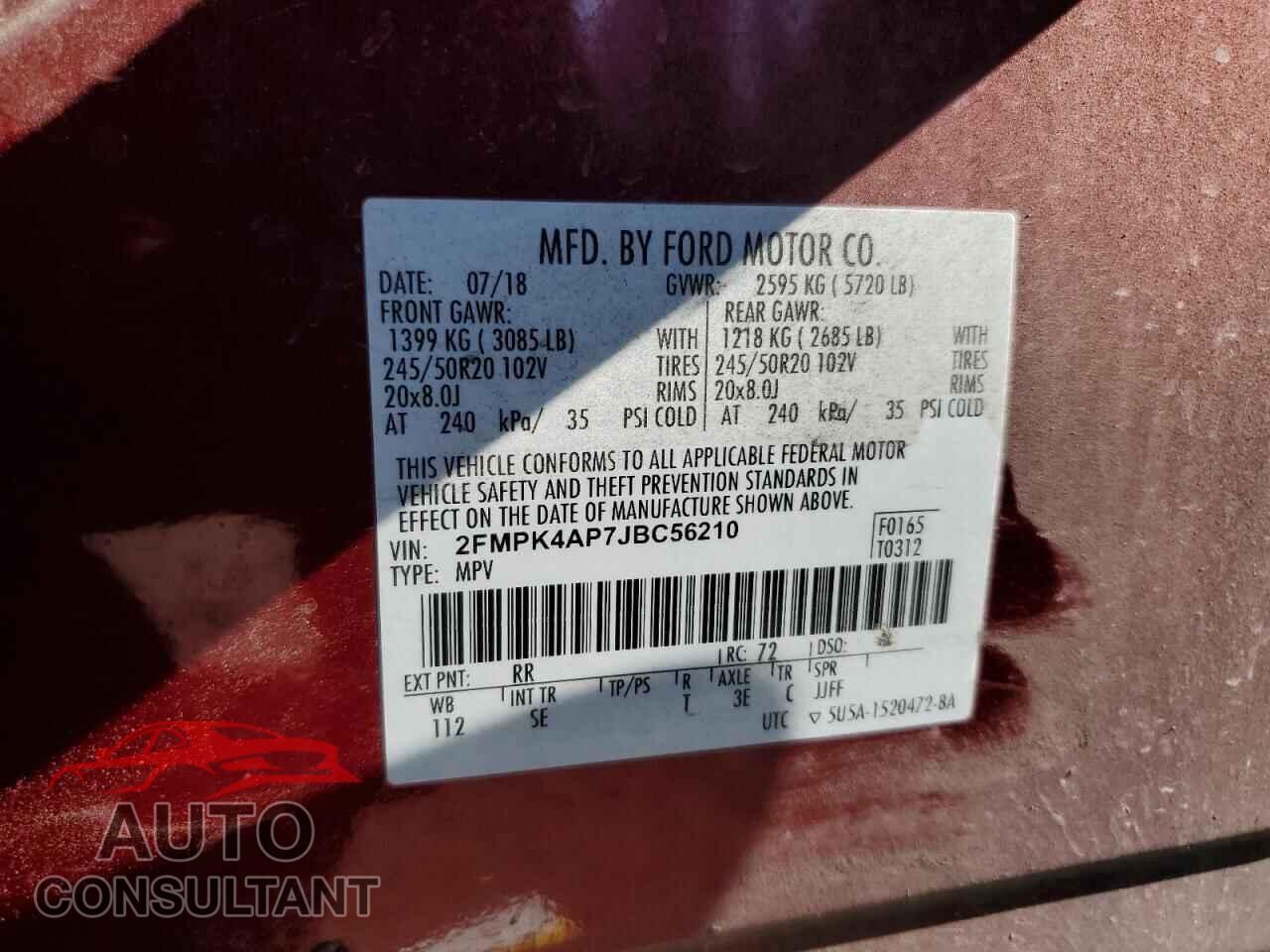 FORD EDGE 2018 - 2FMPK4AP7JBC56210