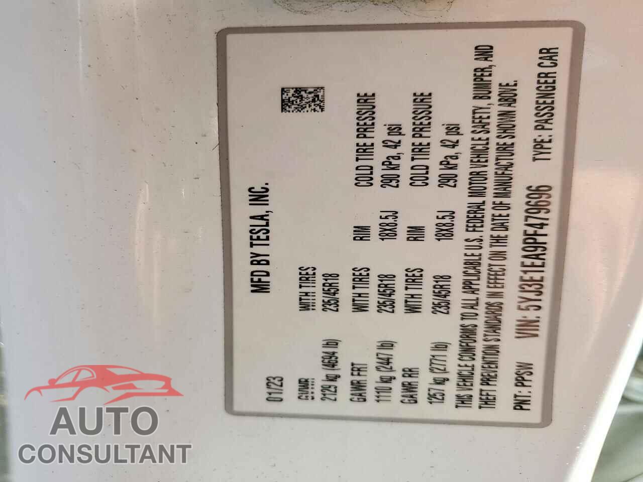 TESLA MODEL 3 2023 - 5YJ3E1EA9PF479696