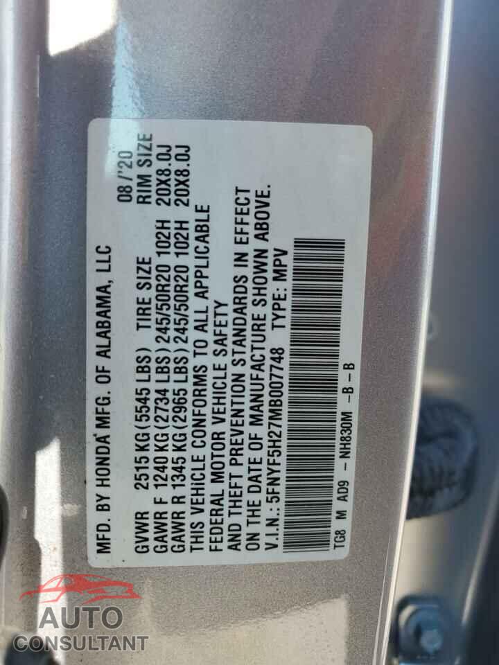 HONDA PILOT 2021 - 5FNYF5H27MB007748