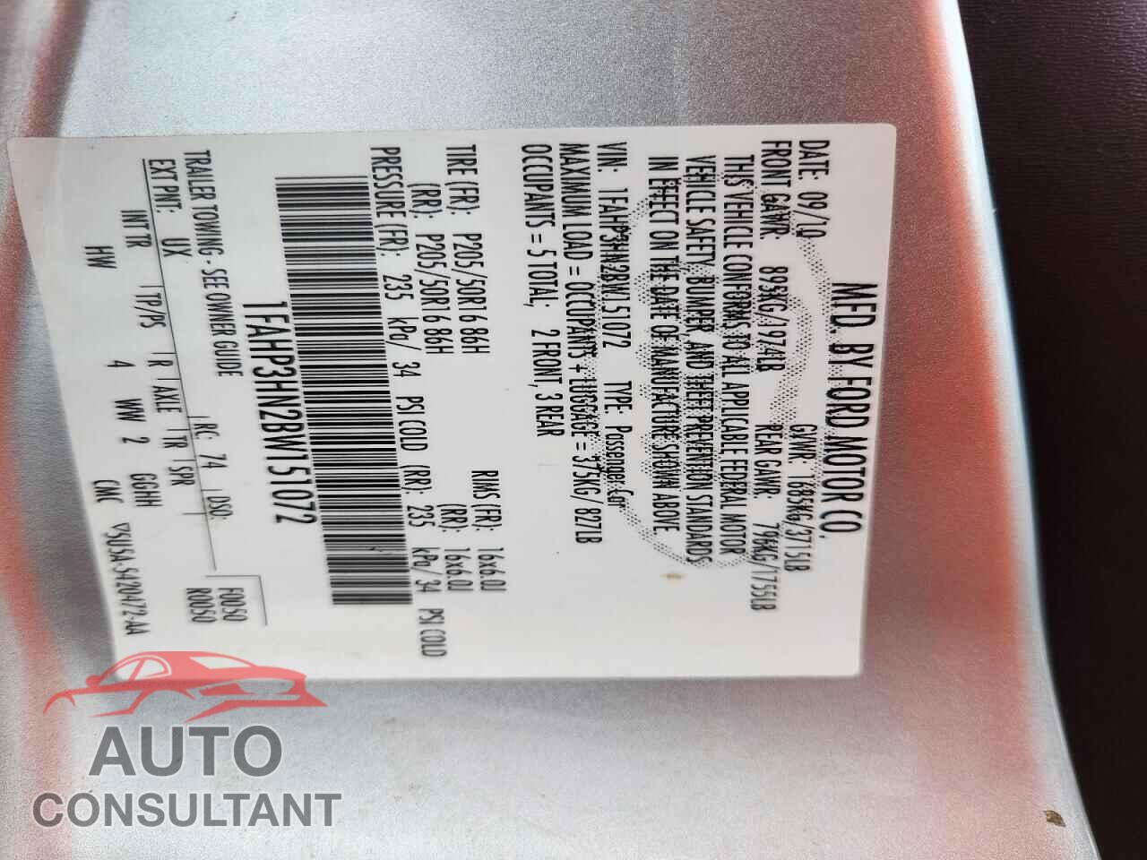 FORD FOCUS 2011 - 1FAHP3HN2BW151072