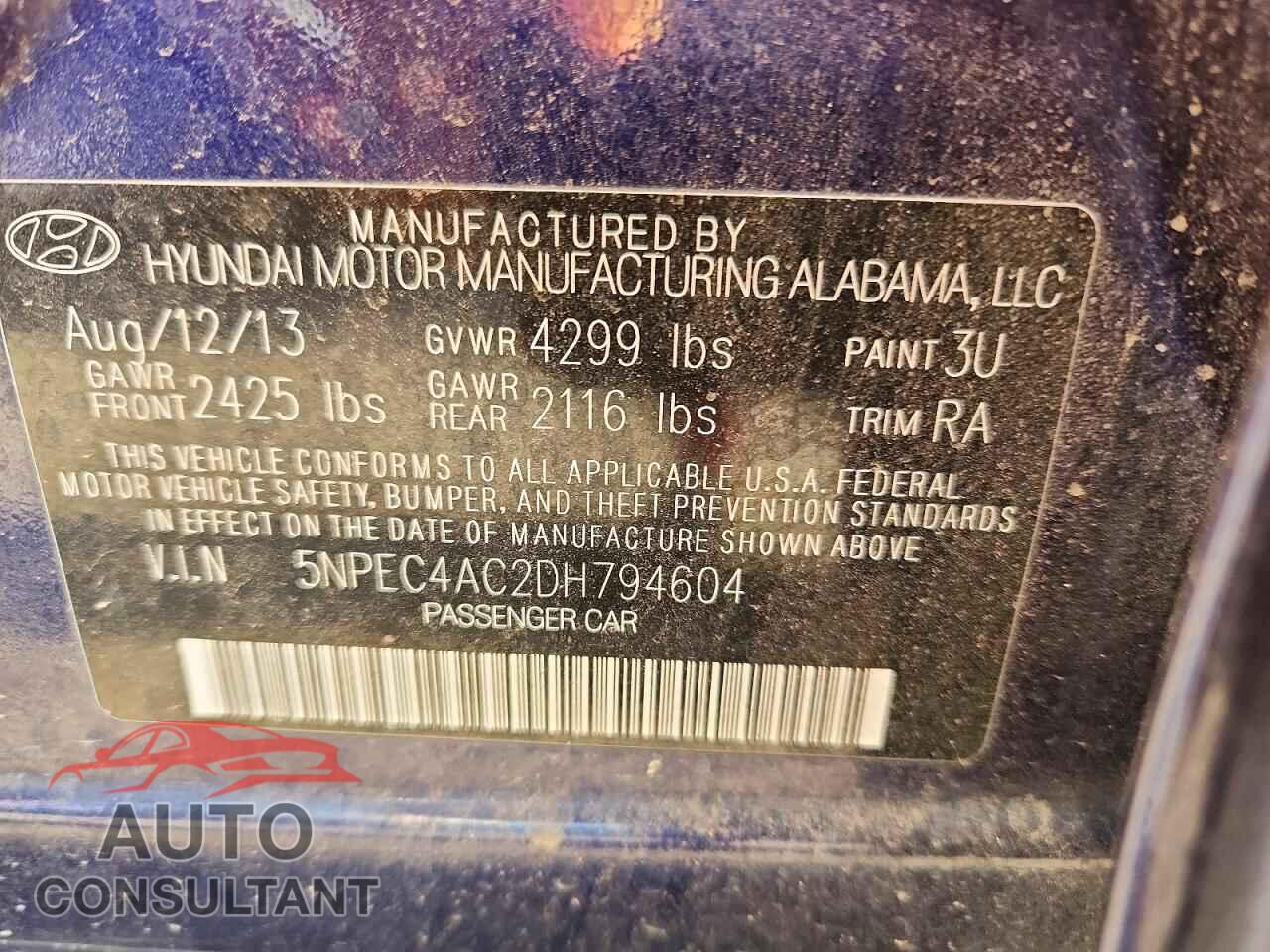 HYUNDAI SONATA 2013 - 5NPEC4AC2DH794604