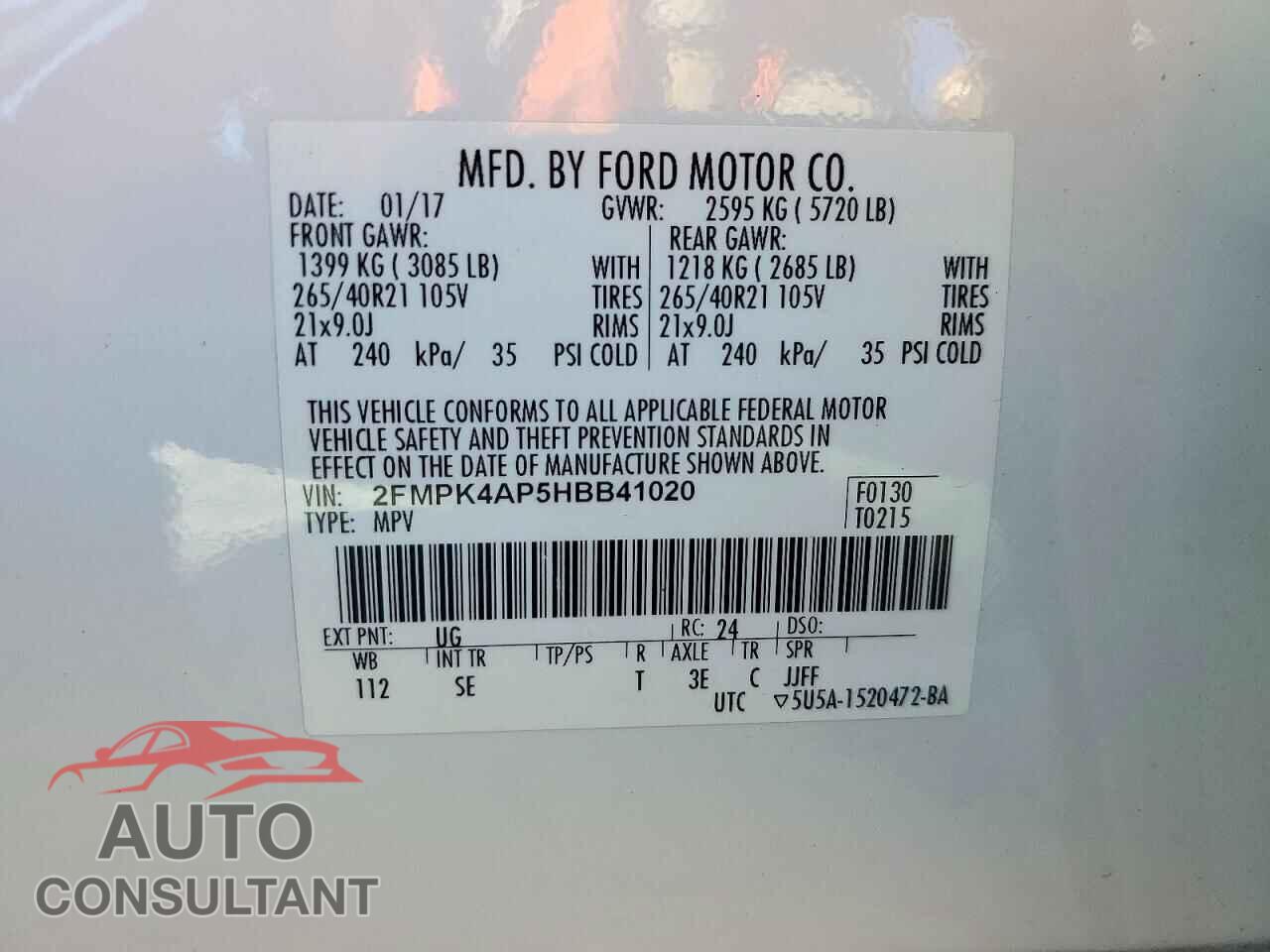 FORD EDGE 2017 - 2FMPK4AP5HBB41020