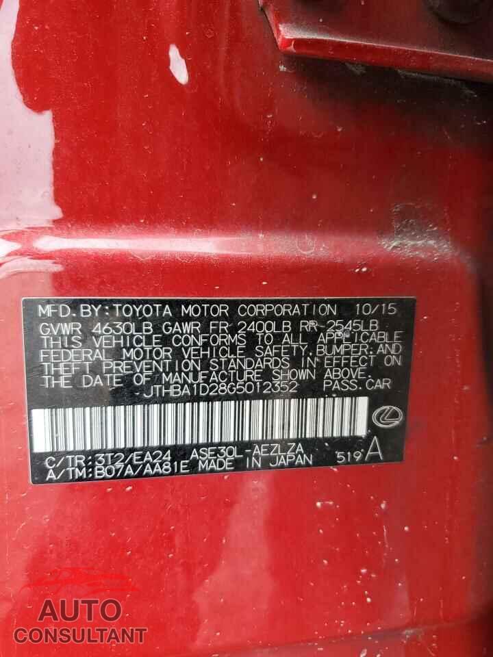 LEXUS IS 2016 - JTHBA1D28G5012352