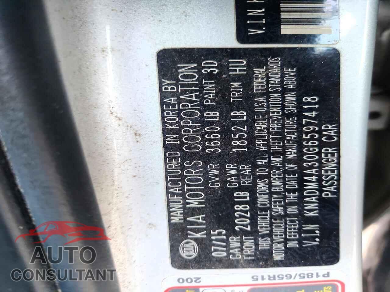 KIA RIO 2016 - KNADM4A30G6597418
