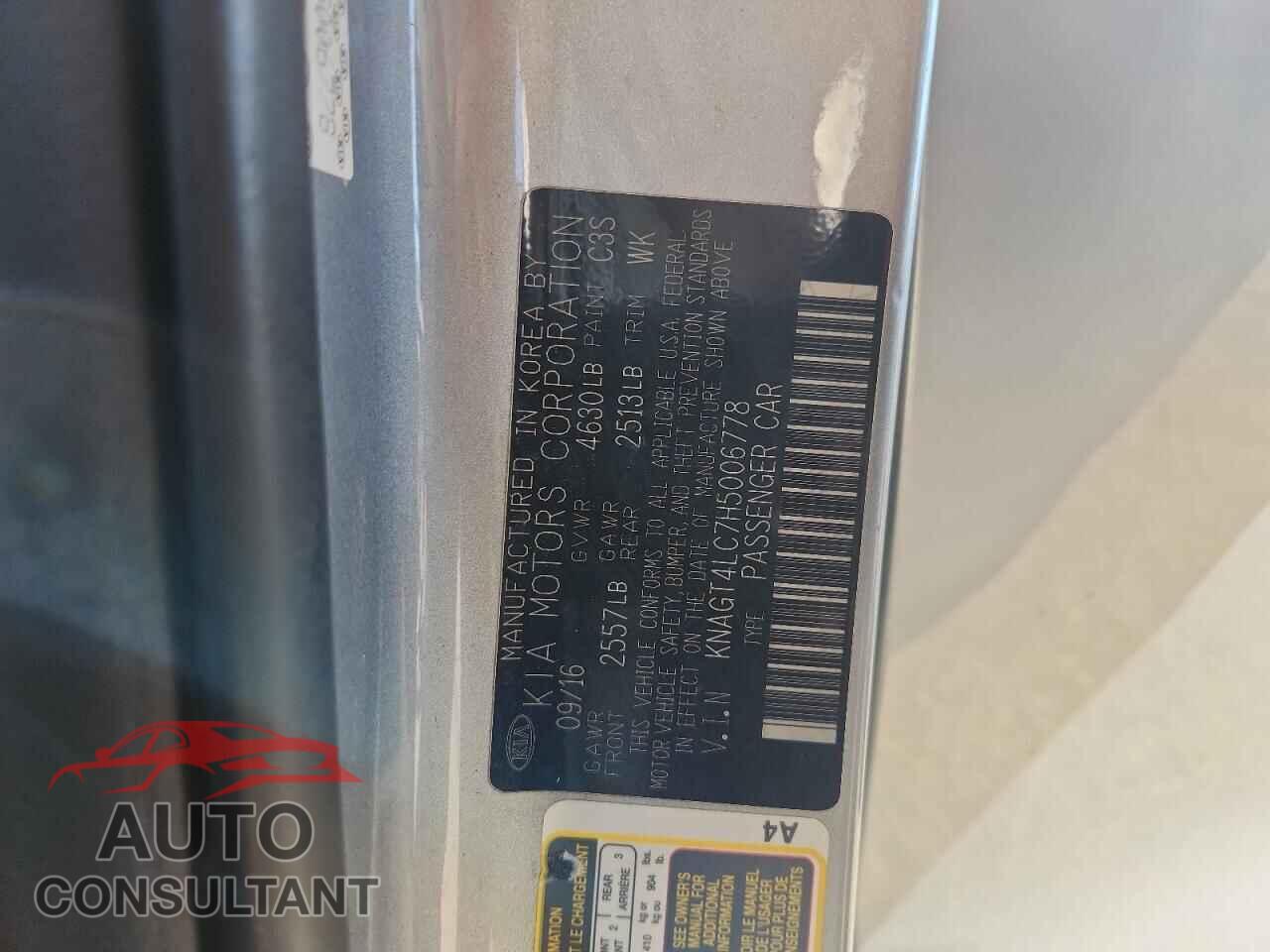 KIA OPTIMA 2017 - KNAGT4LC7H5006778