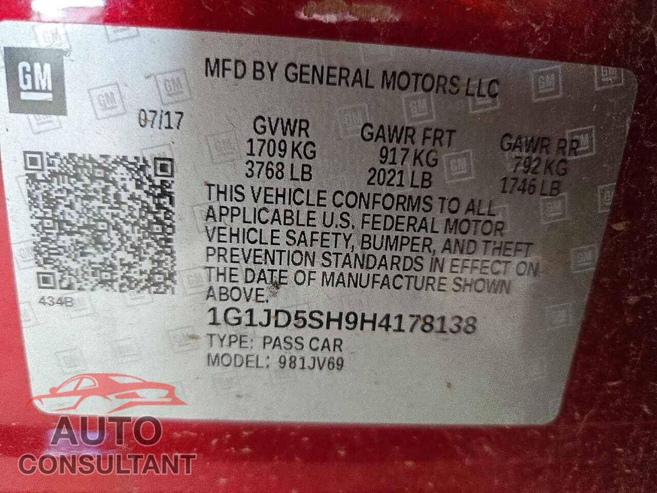 CHEVROLET SONIC 2017 - 1G1JD5SH9H4178138