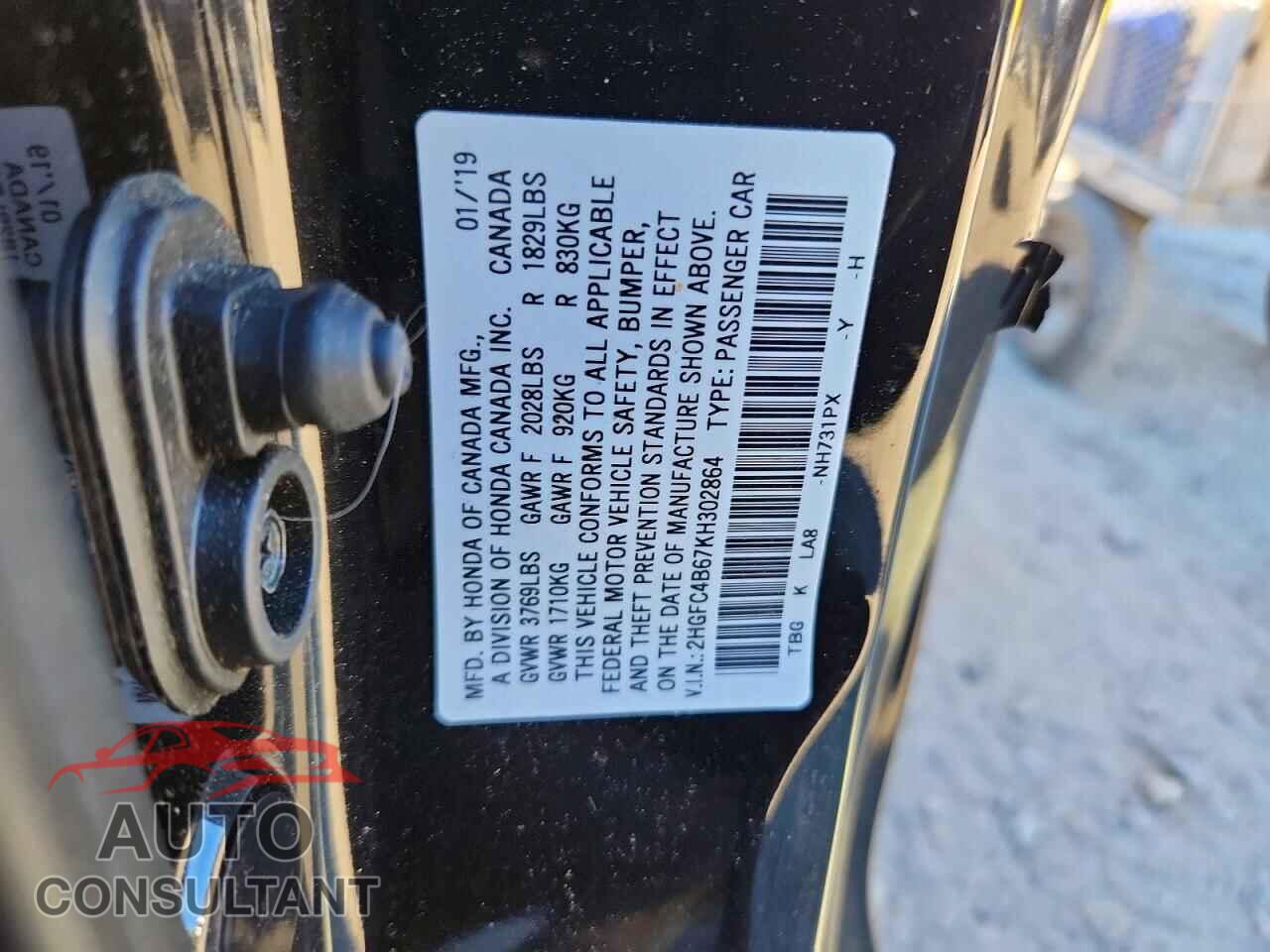HONDA CIVIC 2019 - 2HGFC4B67KH302864