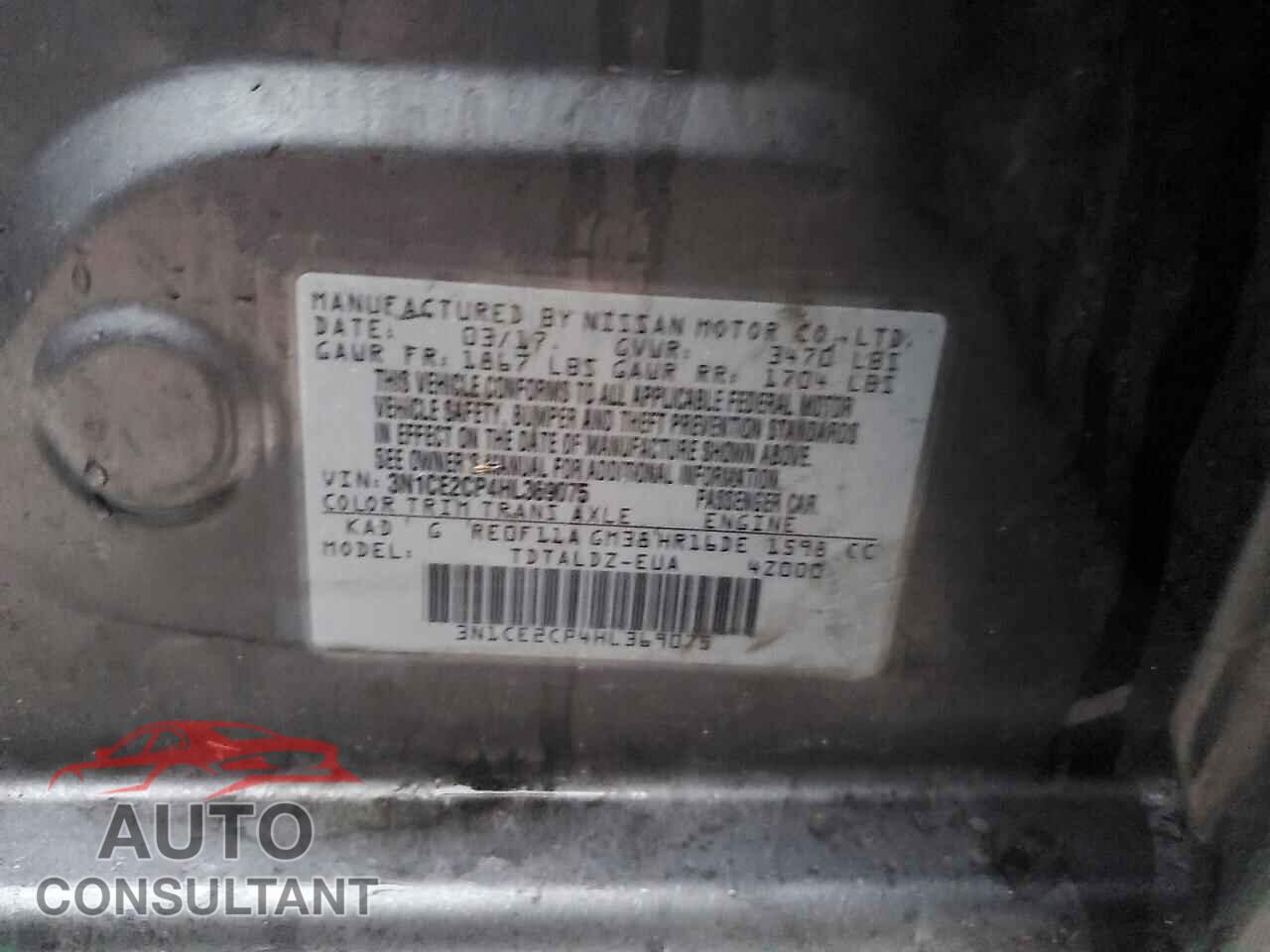 NISSAN VERSA 2017 - 3N1CE2CP4HL369075