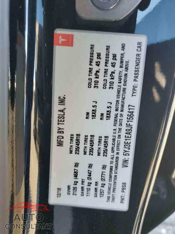 TESLA MODEL 3 2018 - 5YJ3E1EA9JF156417