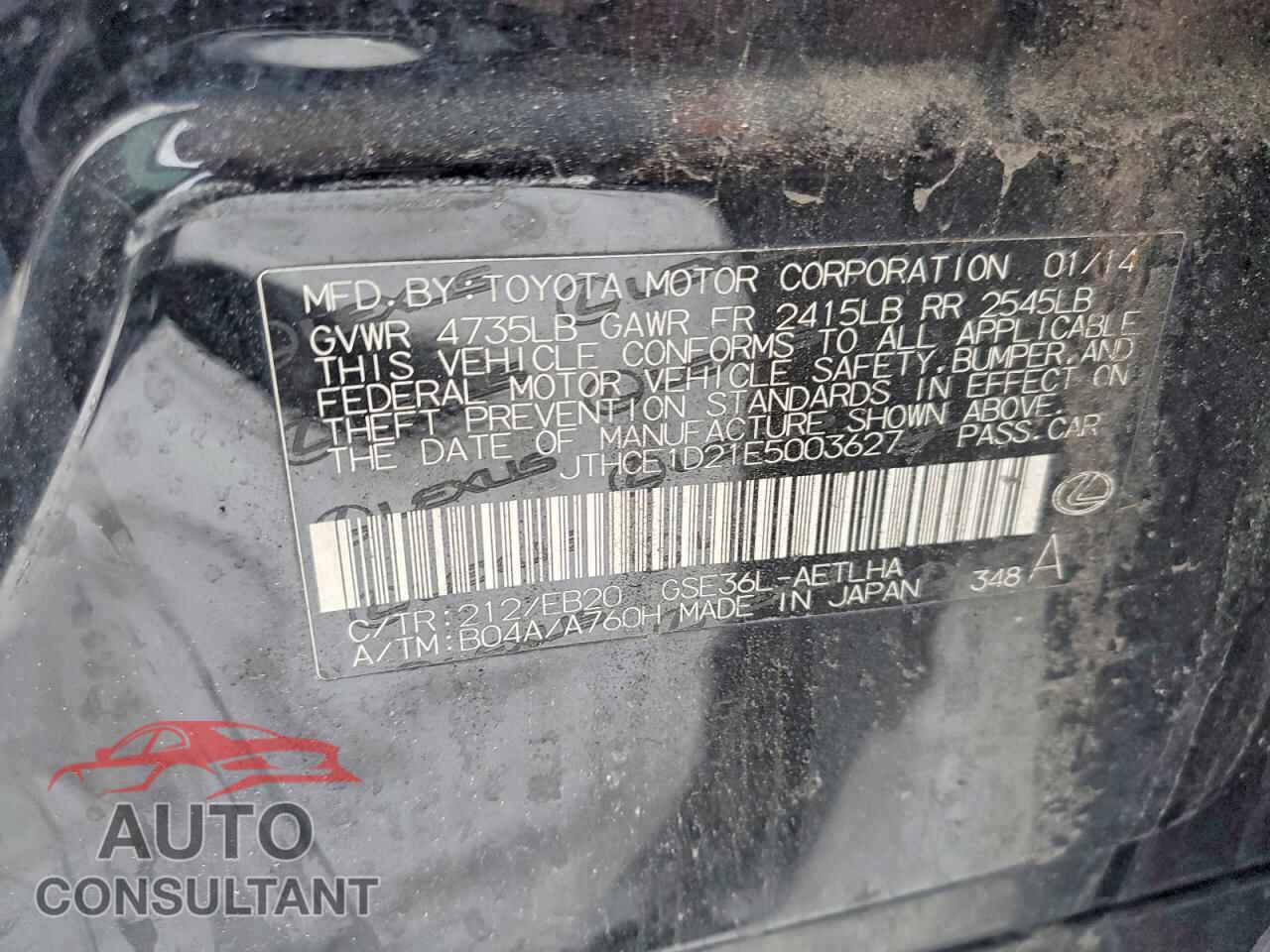 LEXUS IS 2014 - JTHCE1D21E5003627