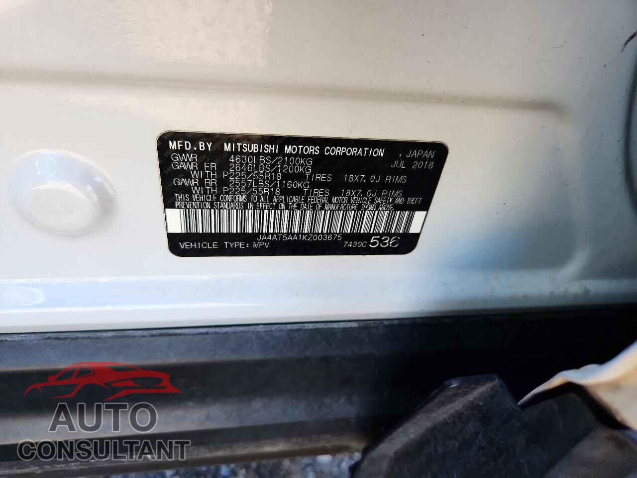 MITSUBISHI ECLIPSE 2019 - JA4AT5AA1KZ003675