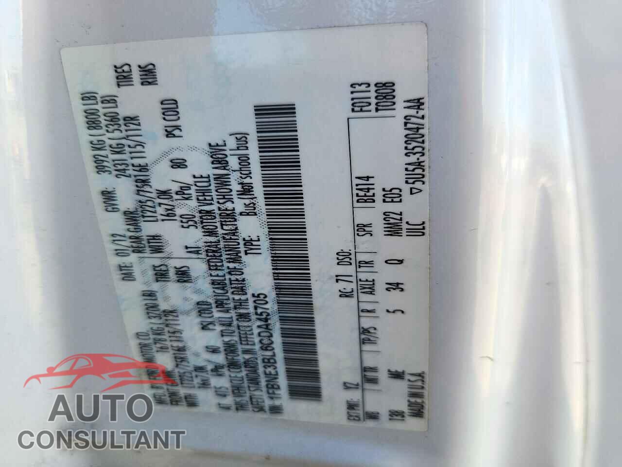 FORD ECONOLINE 2012 - 1FBNE3BL6CDA45705