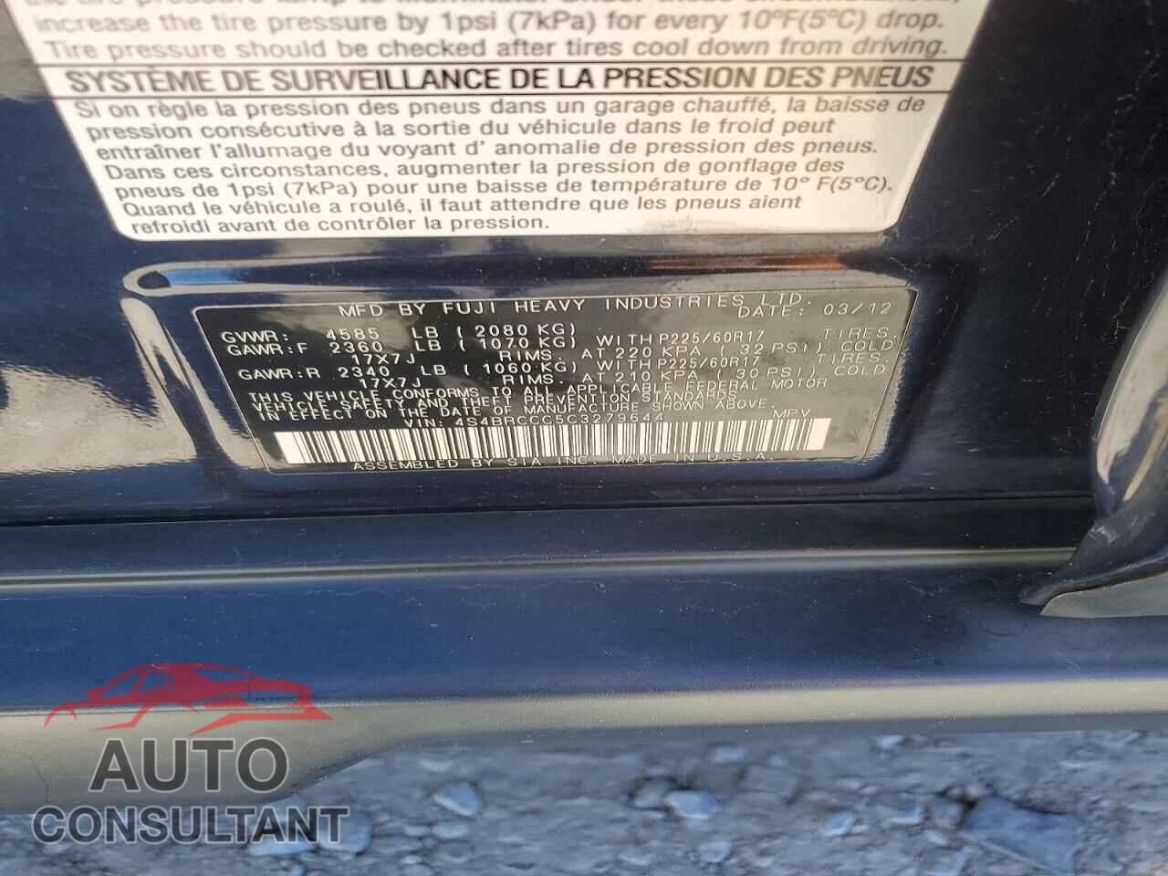 SUBARU OUTBACK 2012 - 4S4BRCCC5C3279644