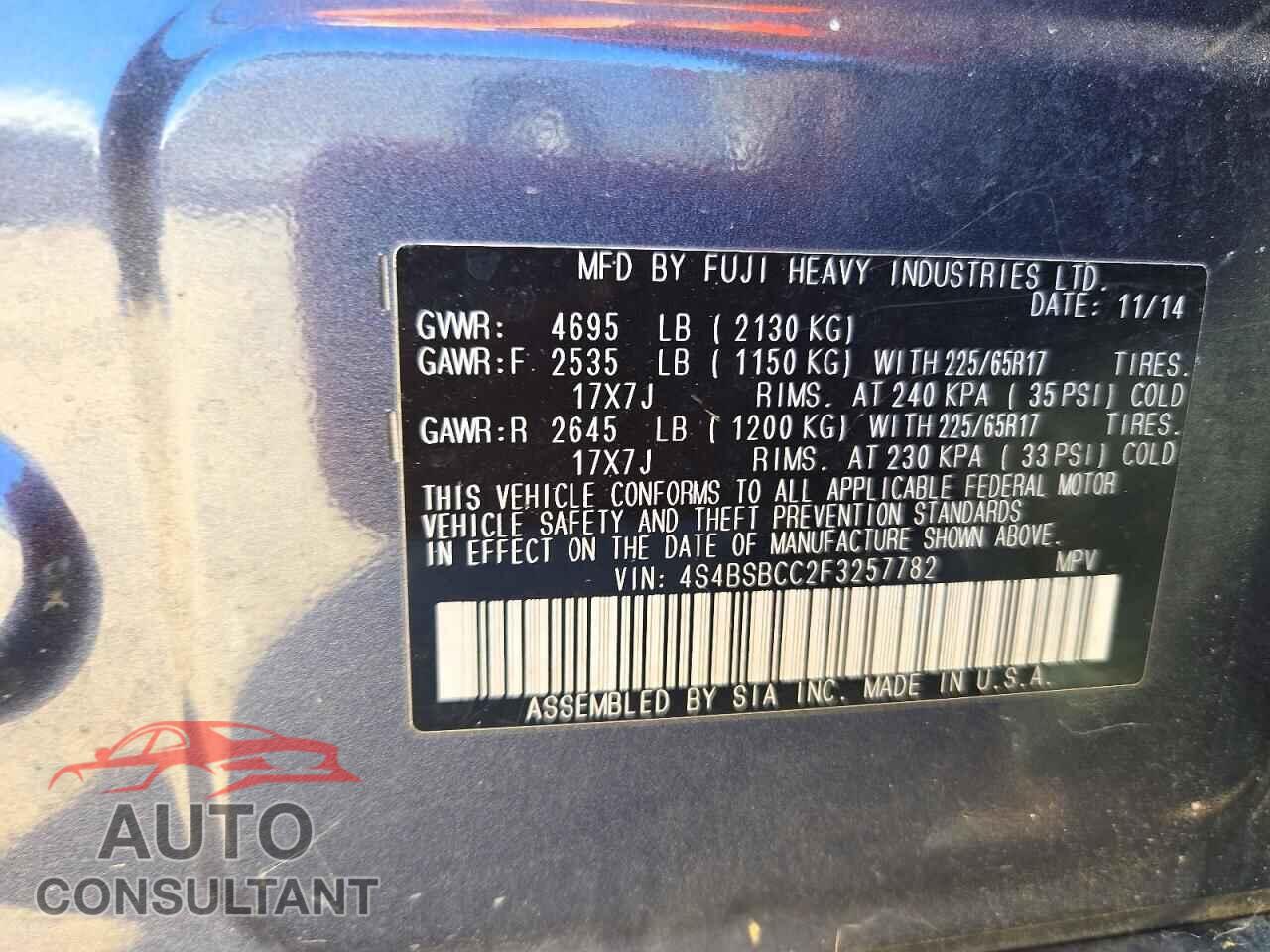 SUBARU OUTBACK 2015 - 4S4BSBCC2F3257782