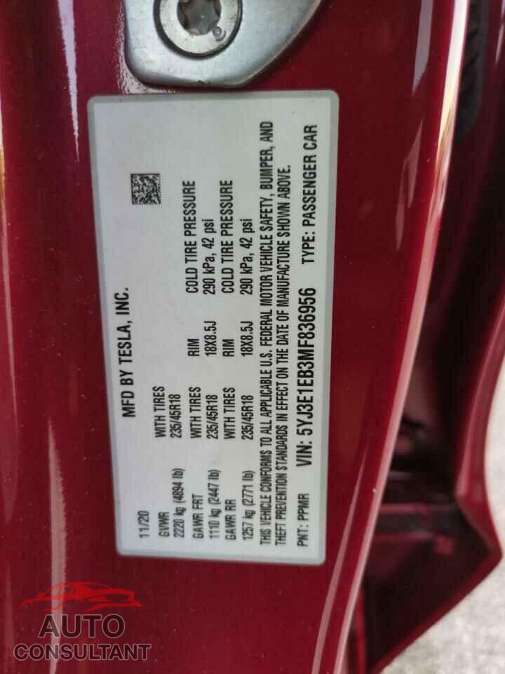 TESLA MODEL 3 2021 - 5YJ3E1EB3MF836956