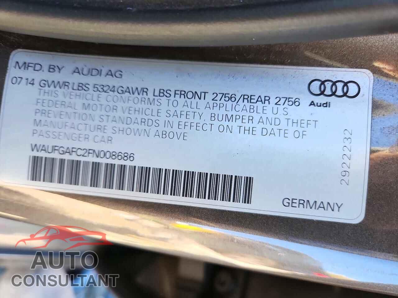 AUDI A6 2015 - WAUFGAFC2FN008686