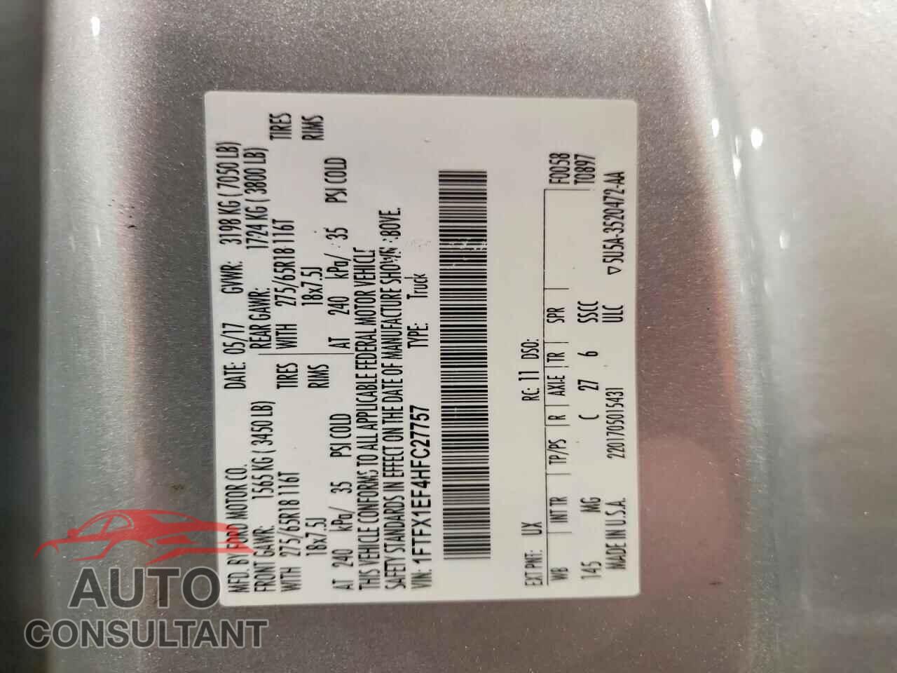 FORD F-150 2017 - 1FTFX1EF4HFC27757