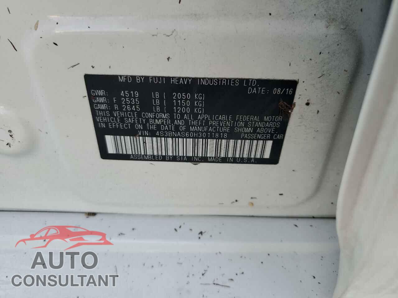 SUBARU LEGACY 2017 - 4S3BNAS60H3011818