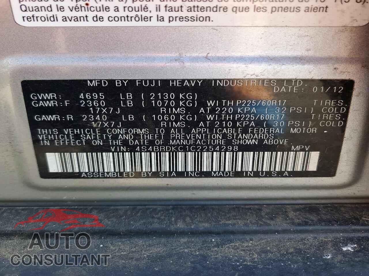 SUBARU OUTBACK 2012 - 4S4BRDKC1C2254298