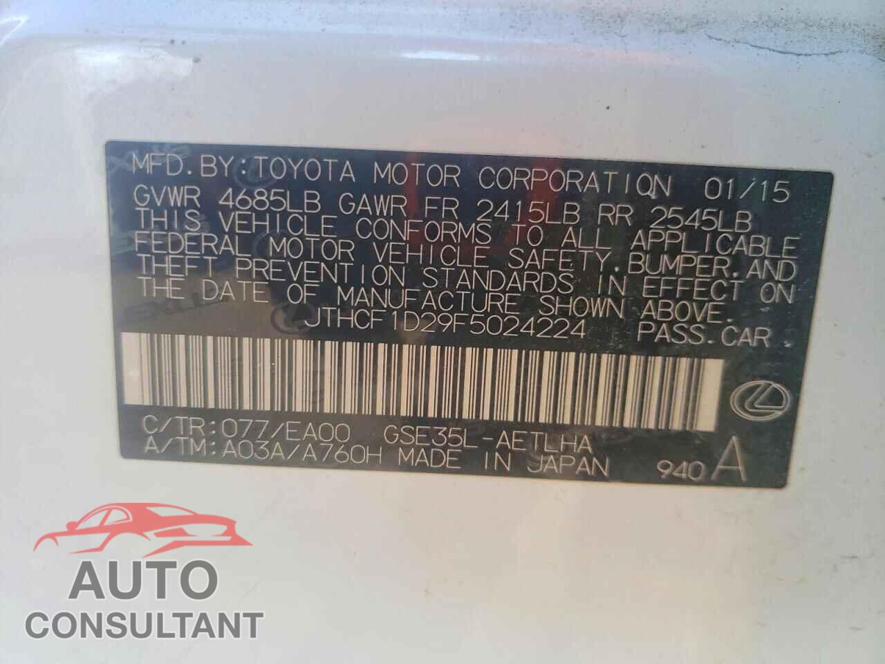 LEXUS IS 2015 - JTHCF1D29F5024224