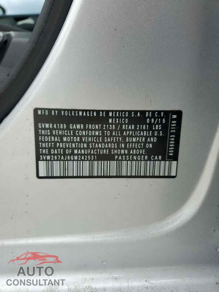 VOLKSWAGEN JETTA 2016 - 3VW267AJ6GM242531