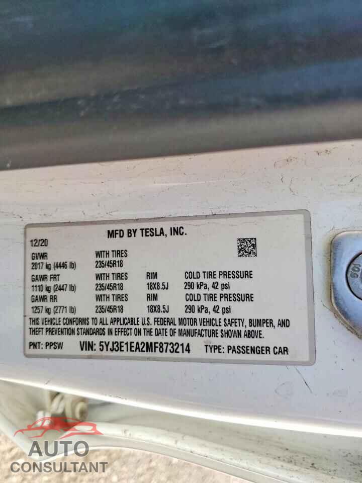 TESLA MODEL 3 2021 - 5YJ3E1EA2MF873214