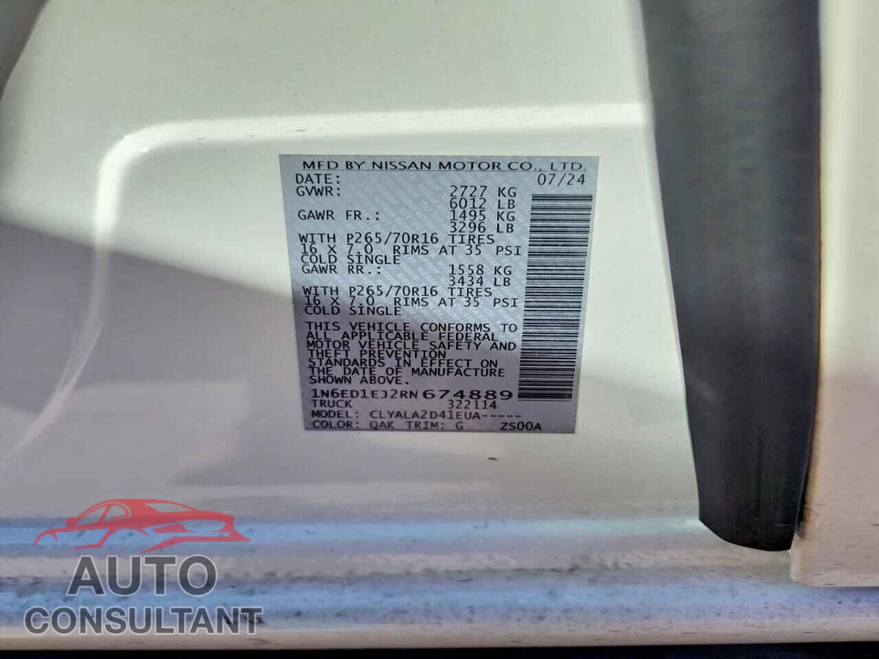 NISSAN FRONTIER 2024 - 1N6ED1EJ2RN674889