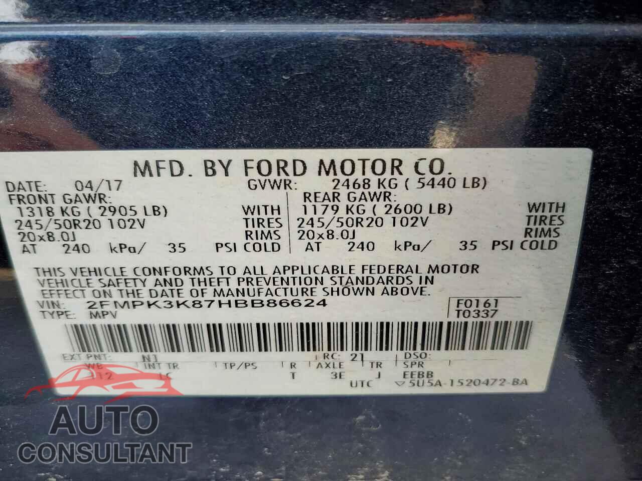 FORD EDGE 2017 - 2FMPK3K87HBB86624