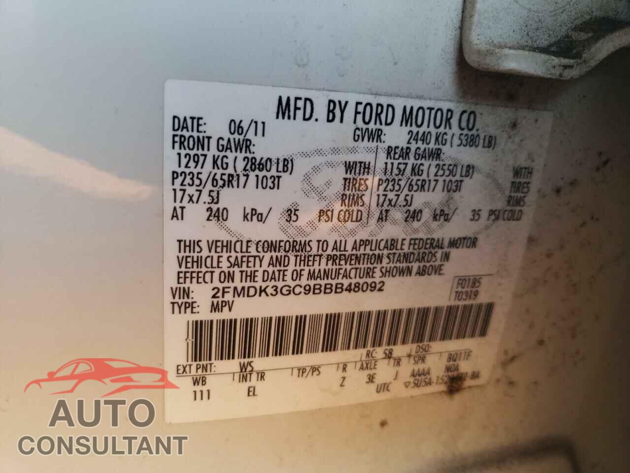 FORD EDGE 2011 - 2FMDK3GC9BBB48092