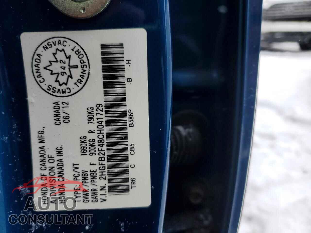 HONDA CIVIC 2012 - 2HGFB2F48CH041729