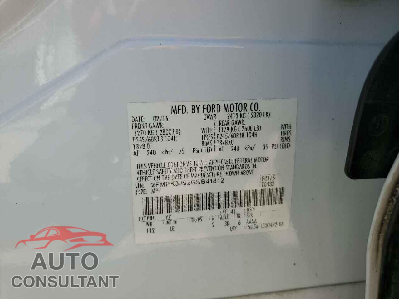FORD EDGE 2016 - 2FMPK3J92GBB41812