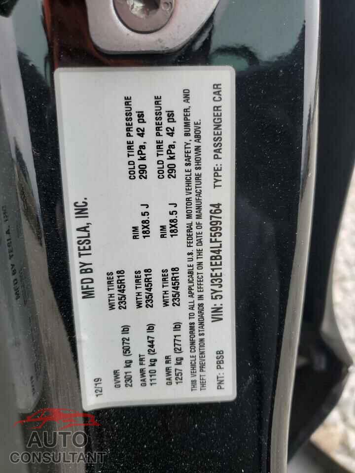 TESLA MODEL 3 2020 - 5YJ3E1EB4LF599764