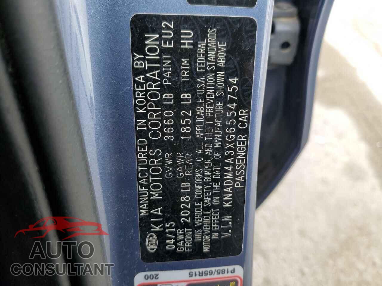 KIA RIO 2016 - KNADM4A3XG6554754