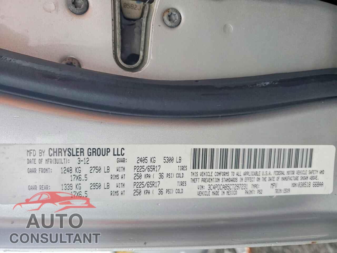DODGE JOURNEY 2012 - 3C4PDCAB5CT297231