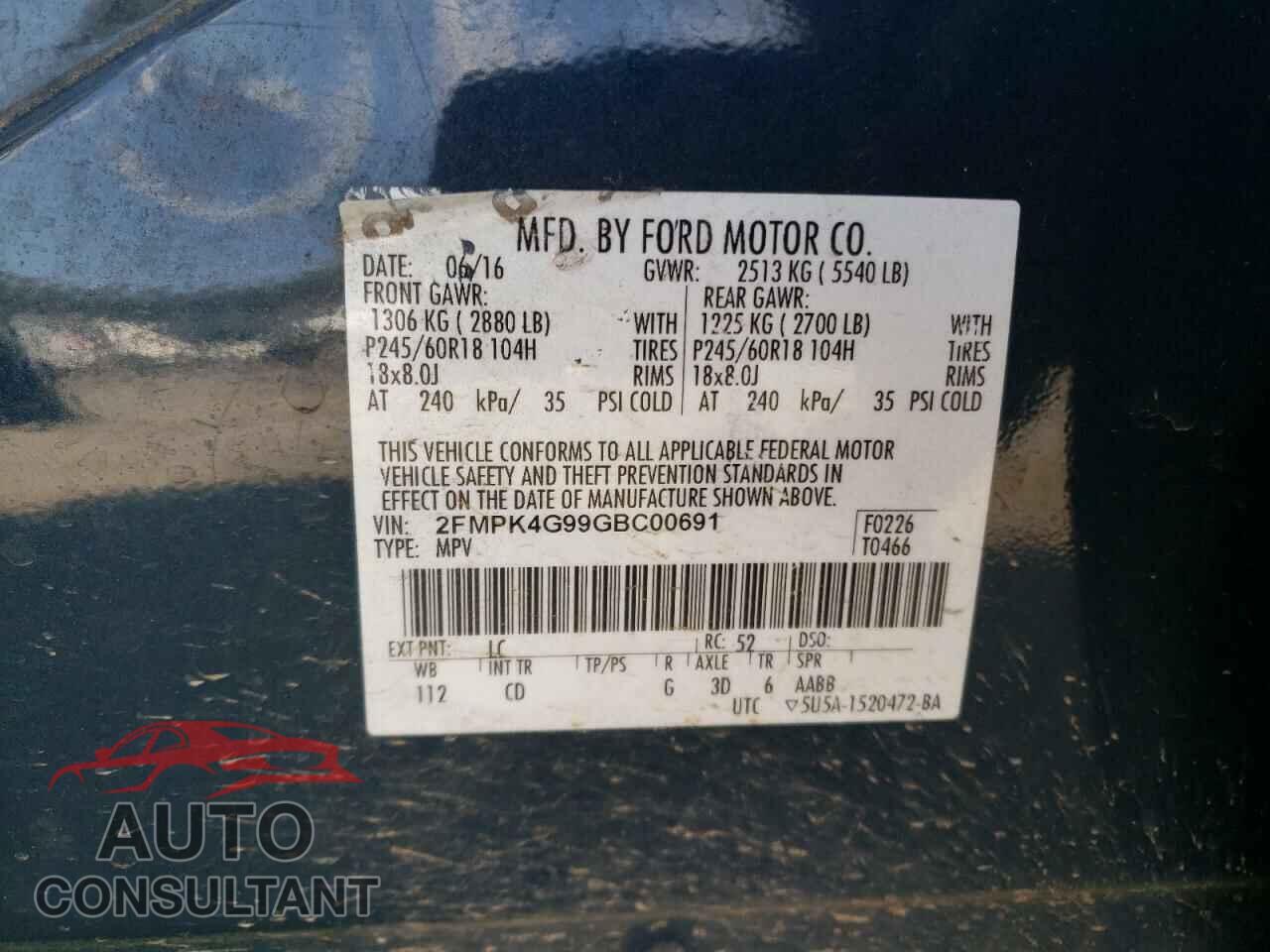 FORD EDGE 2016 - 2FMPK4G99GBC00691