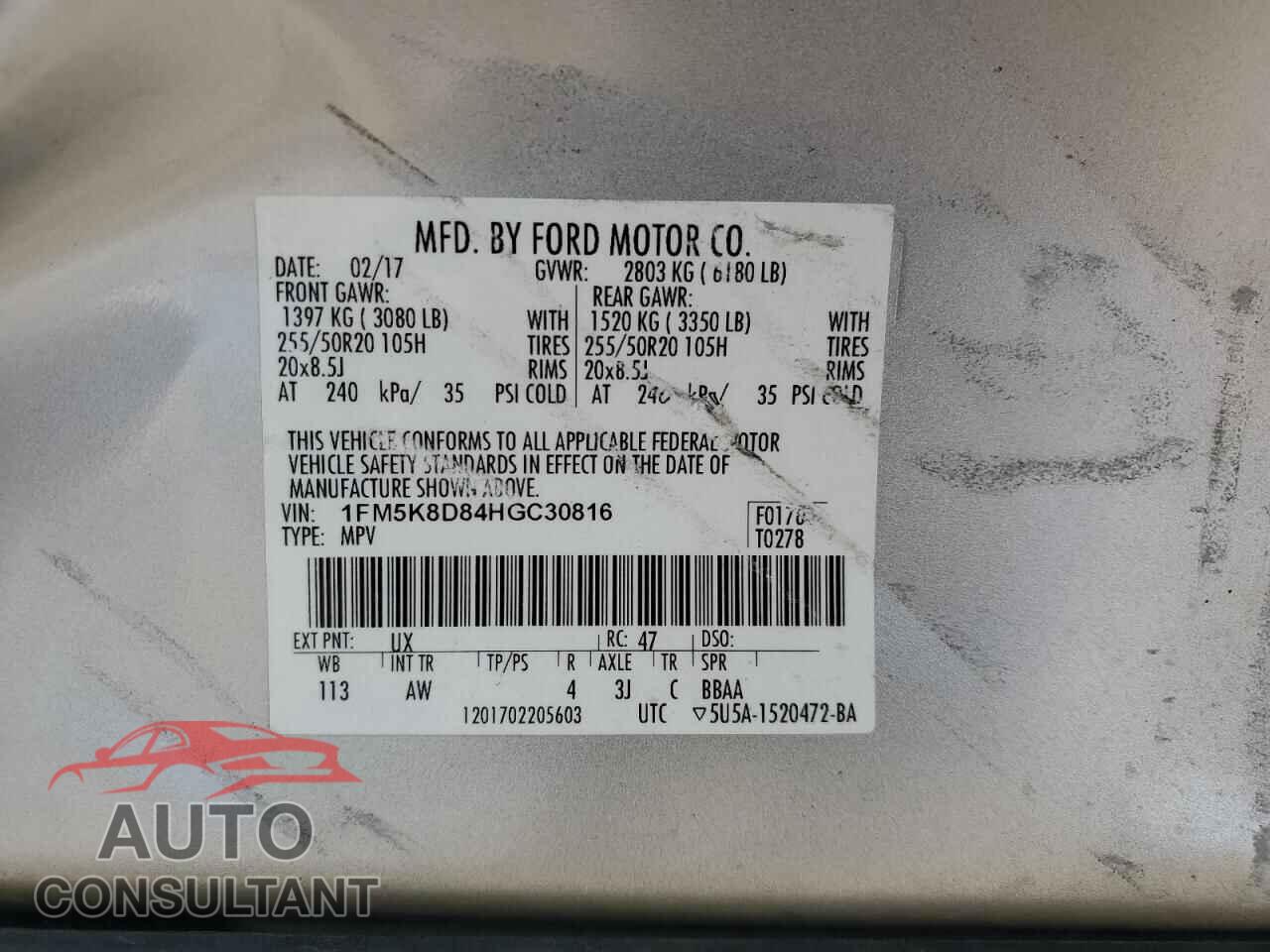 FORD EXPLORER 2017 - 1FM5K8D84HGC30816