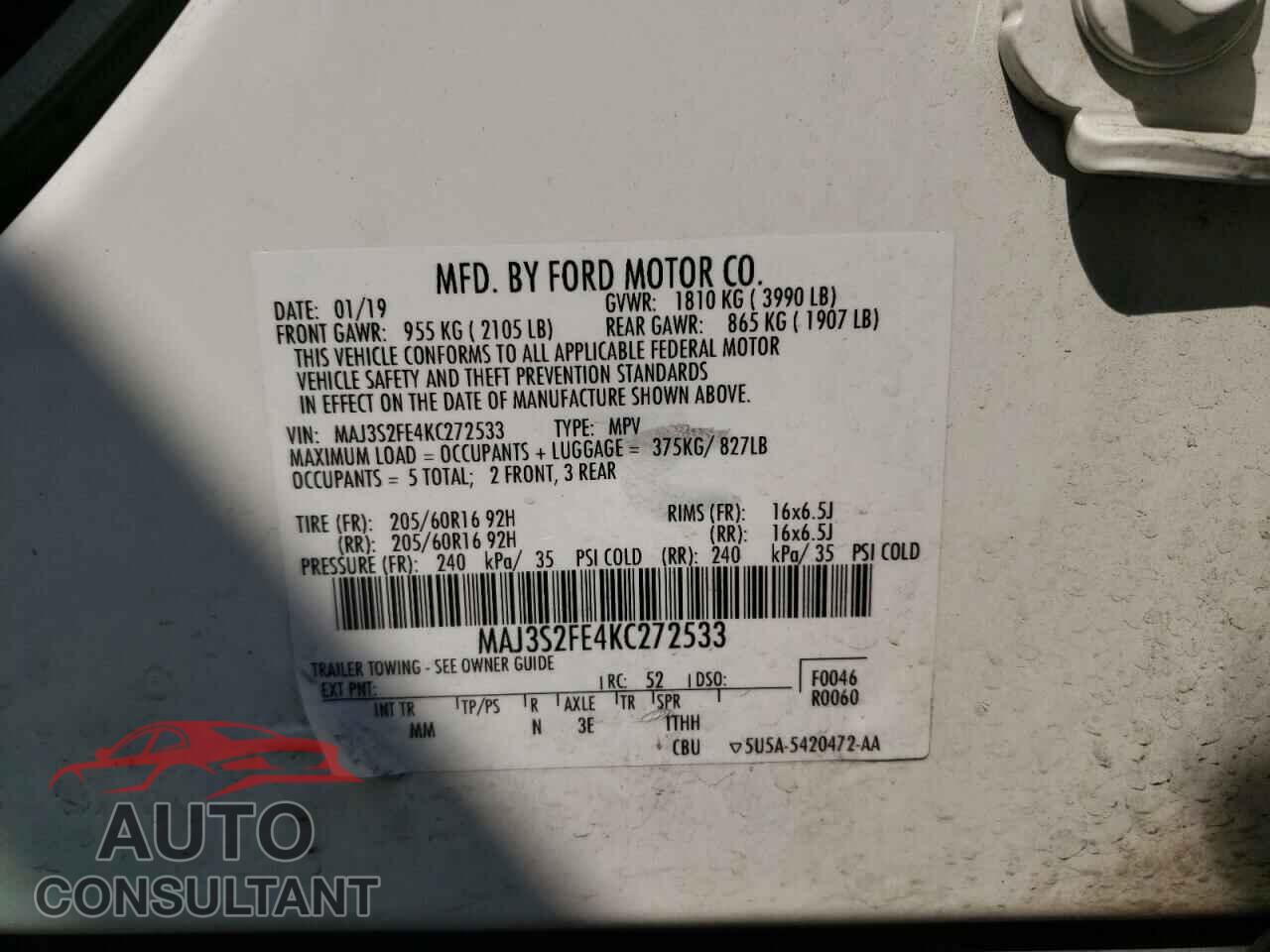FORD ECOSPORT 2019 - MAJ3S2FE4KC272533