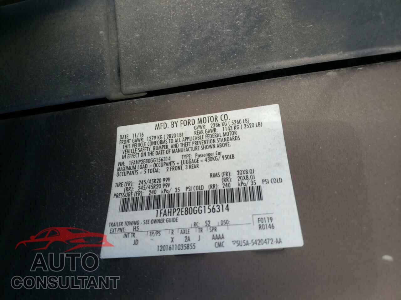 FORD TAURUS 2016 - 1FAHP2E80GG156314