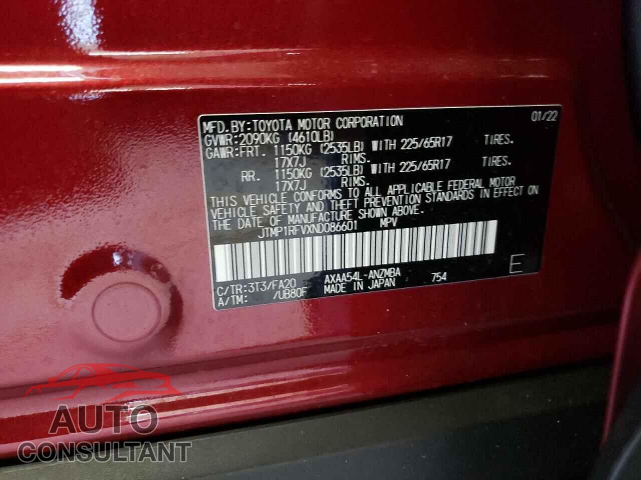 TOYOTA RAV4 2022 - JTMP1RFVXND086601