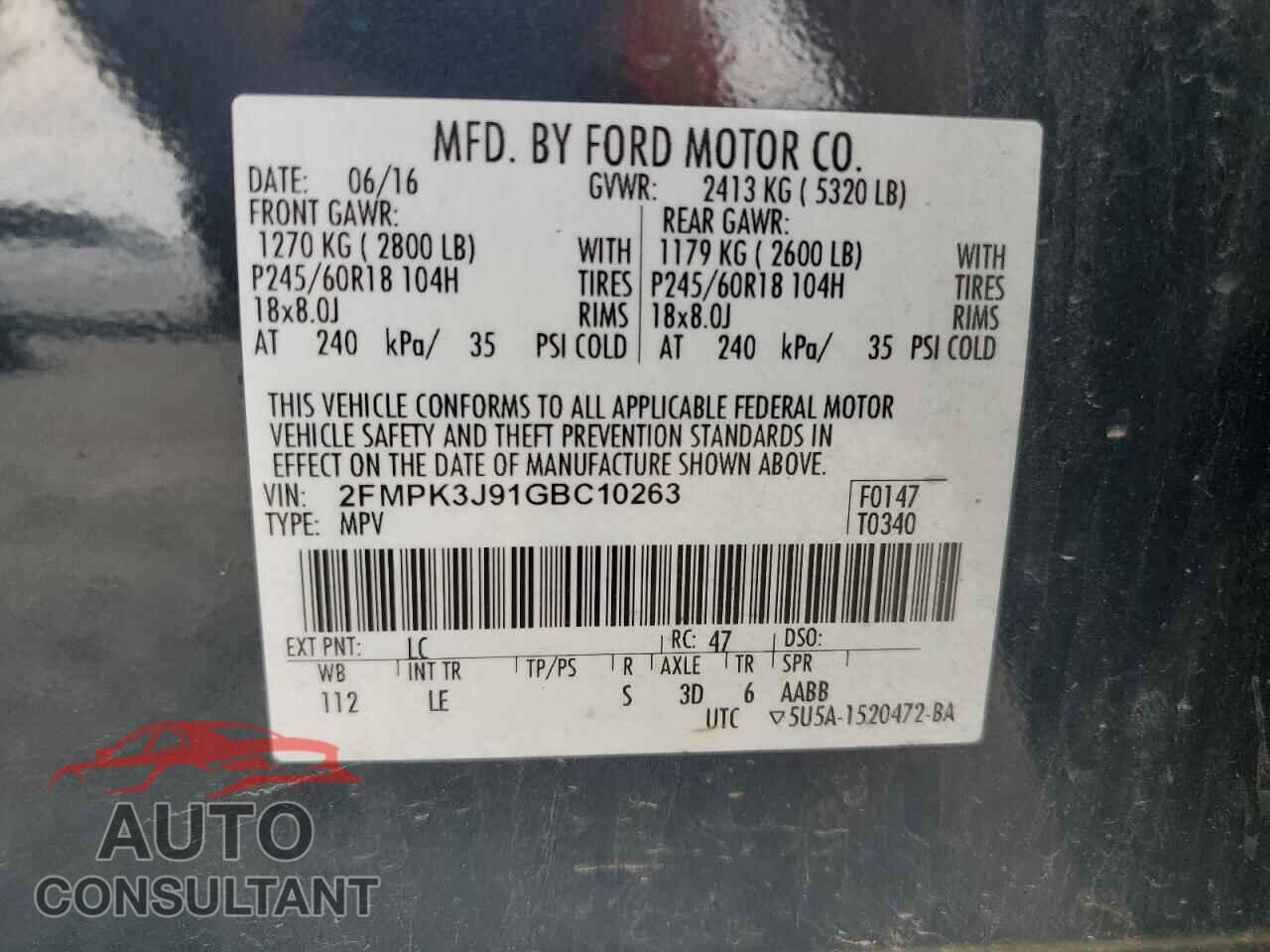 FORD EDGE 2016 - 2FMPK3J91GBC10263