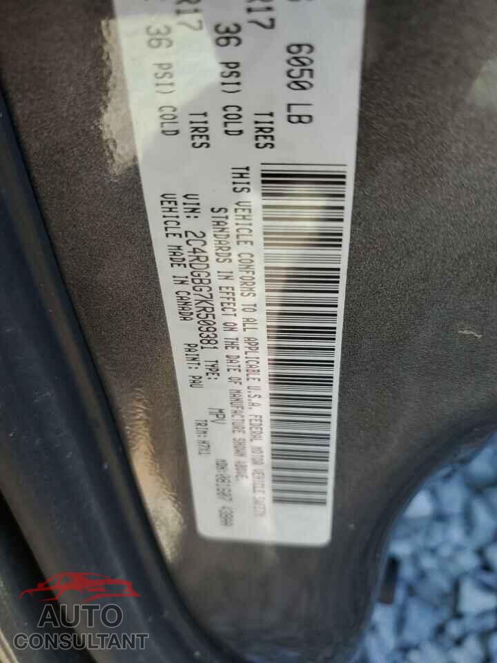 DODGE CARAVAN 2019 - 2C4RDGBG7KR509381