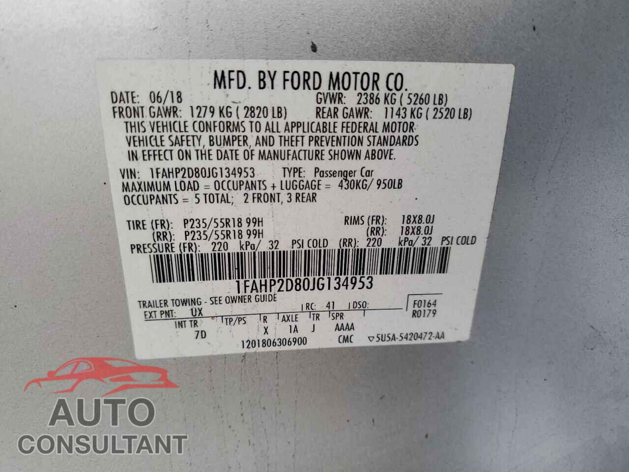 FORD TAURUS 2018 - 1FAHP2D80JG134953