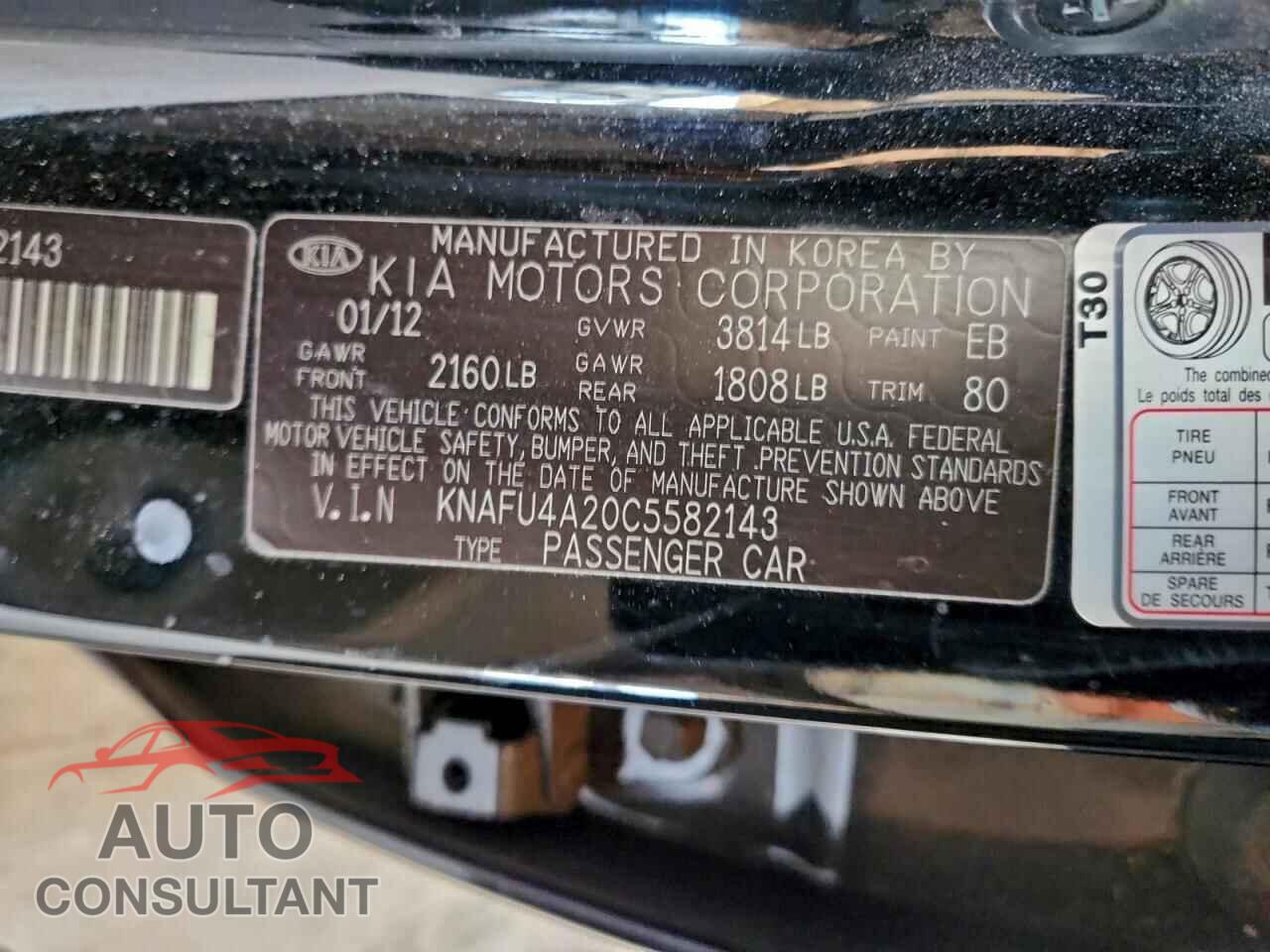 KIA FORTE 2012 - KNAFU4A20C5582143