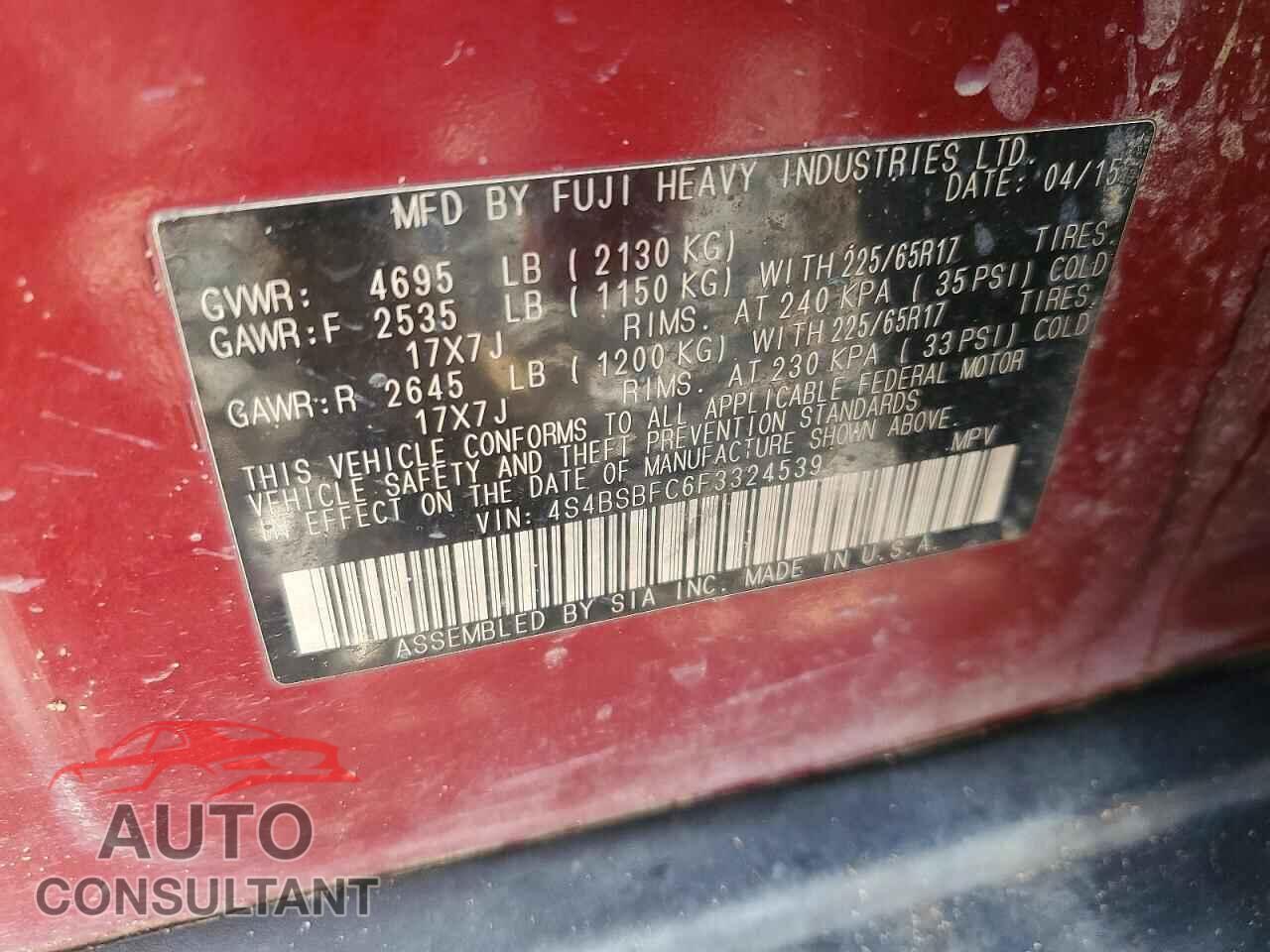 SUBARU OUTBACK 2015 - 4S4BSBFC6F3324539
