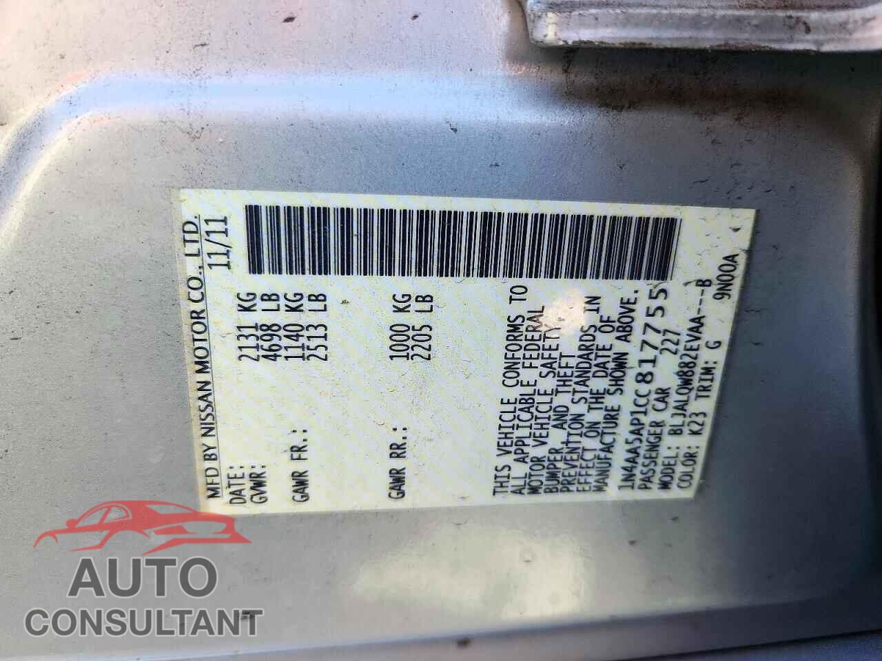NISSAN MAXIMA 2012 - 1N4AA5AP1CC817755