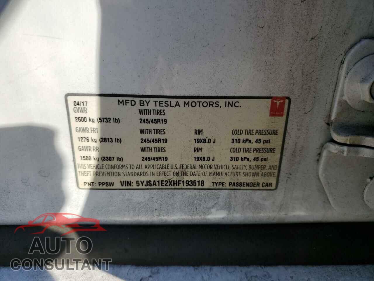 TESLA MODEL S 2017 - 5YJSA1E2XHF193518